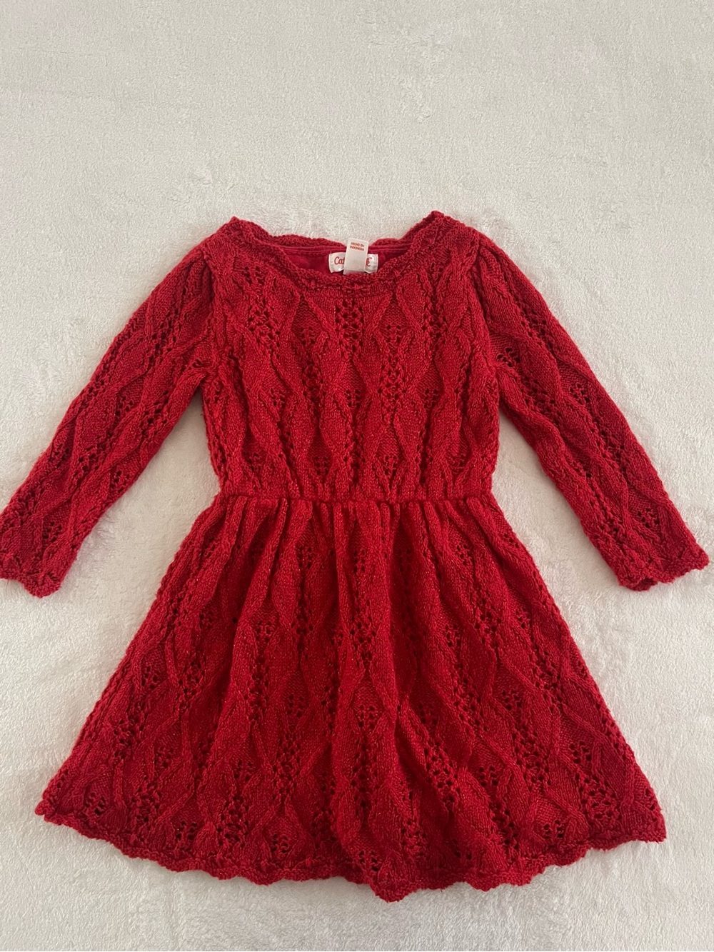 Cat & Jack Red  Knit Lace Girls' Dress - Long Sleeve 2T